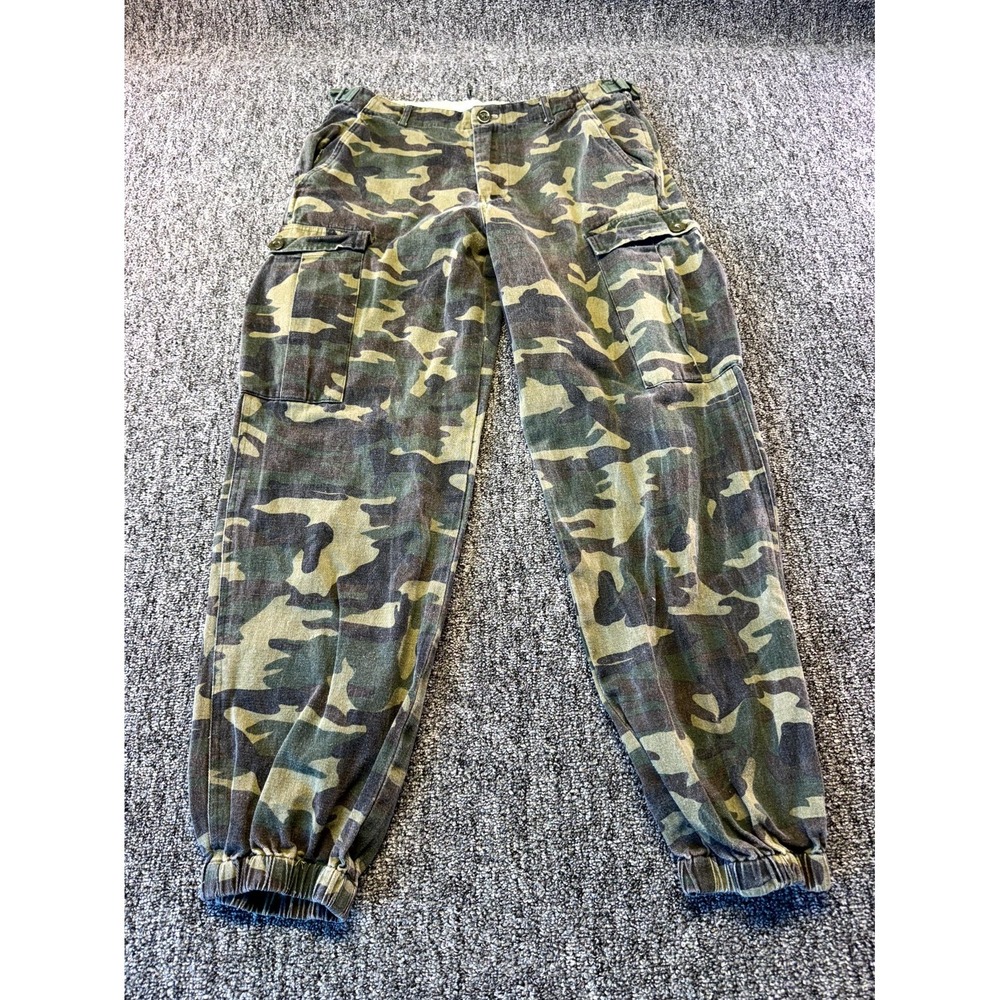 Fashion Nova Cargo Jogger Pants Womens L Green Camouflage 100% Cotton Mid Rise